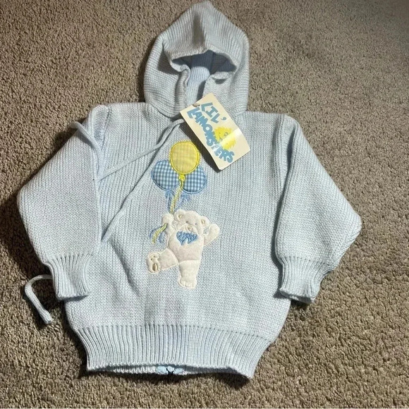 lil lamonsters Other - Vintage Lil Lamonsters Blue Knit 18 Month Hooded Sweater Baby Top